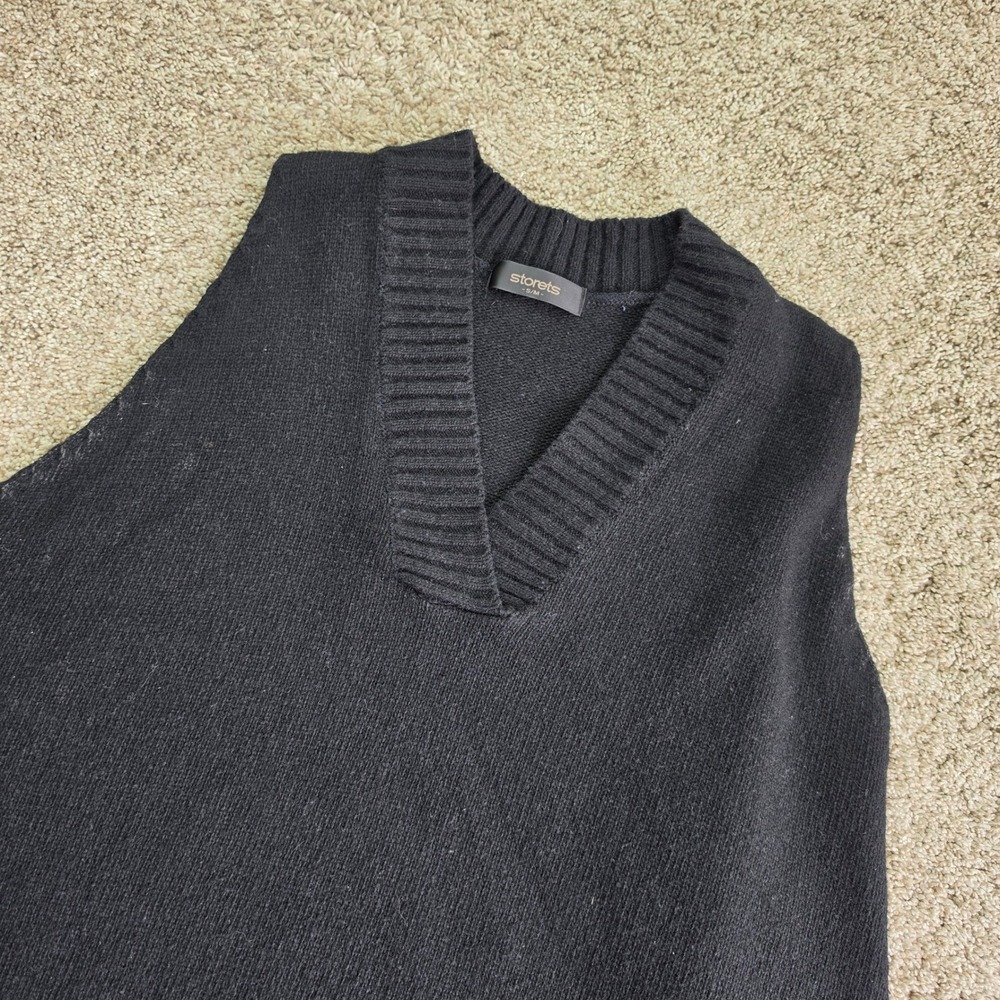 Storets Lyla Oversized Knit V-Neck Sweater Vest Womens Medium Black Sleeveless